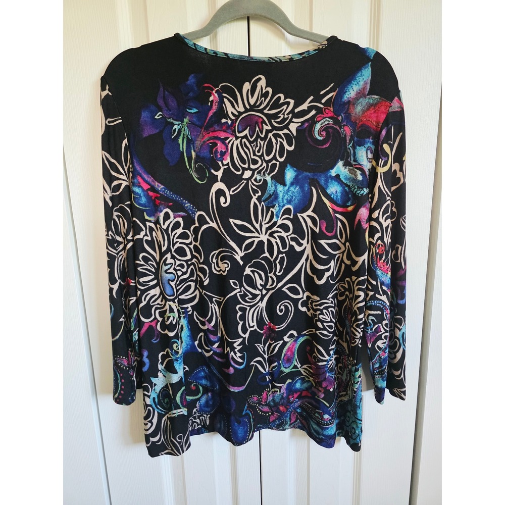 Chico's Travelers 3 Floral Print Long Sleeve V Neck Top Womens Size XL No Iron - Picture 2 of 6